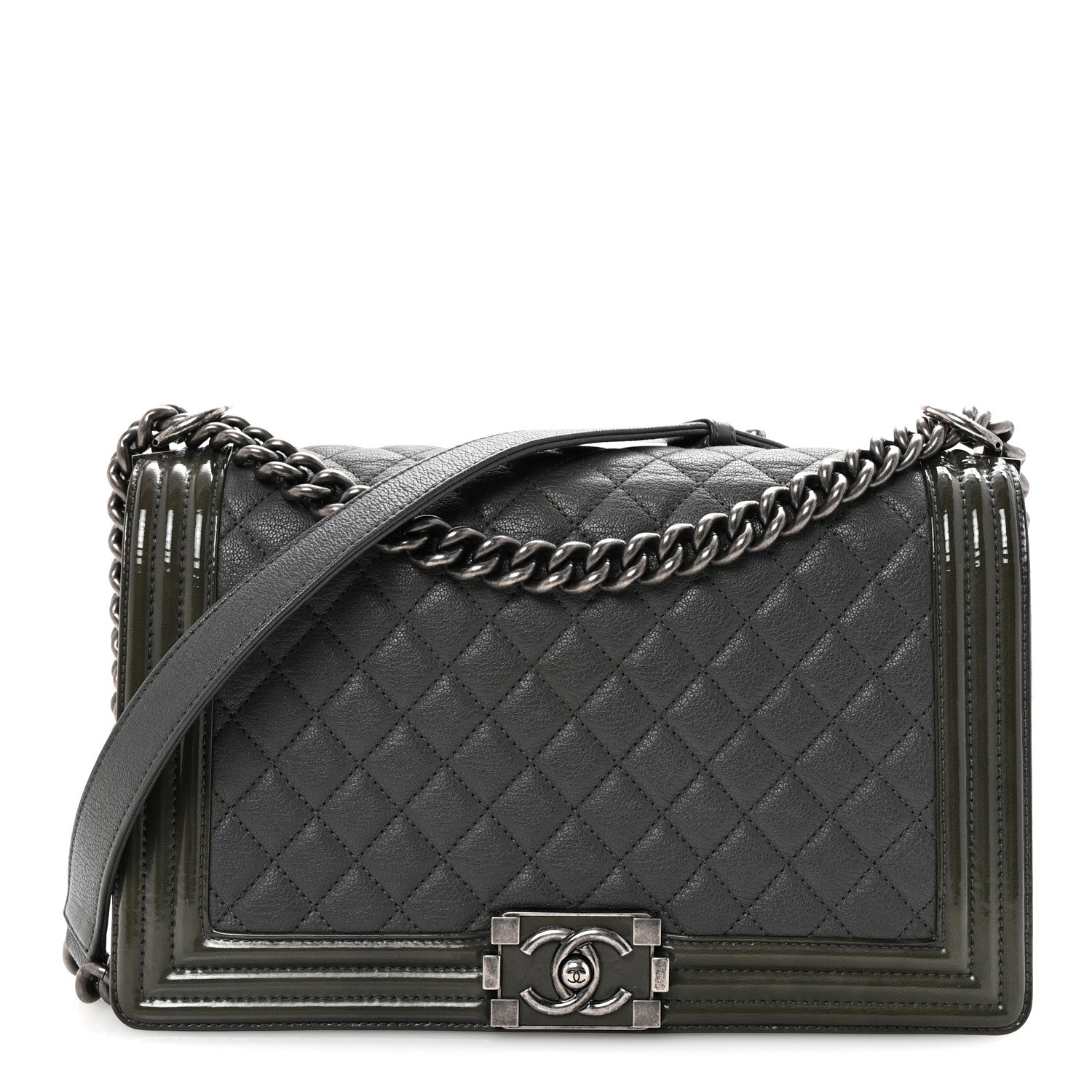 Goatskin Patent Quilted New Medium Boy Flap Grey