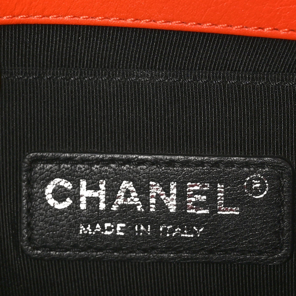 Patent Calfskin Quilted Small Plexiglass Boy Flap Orange