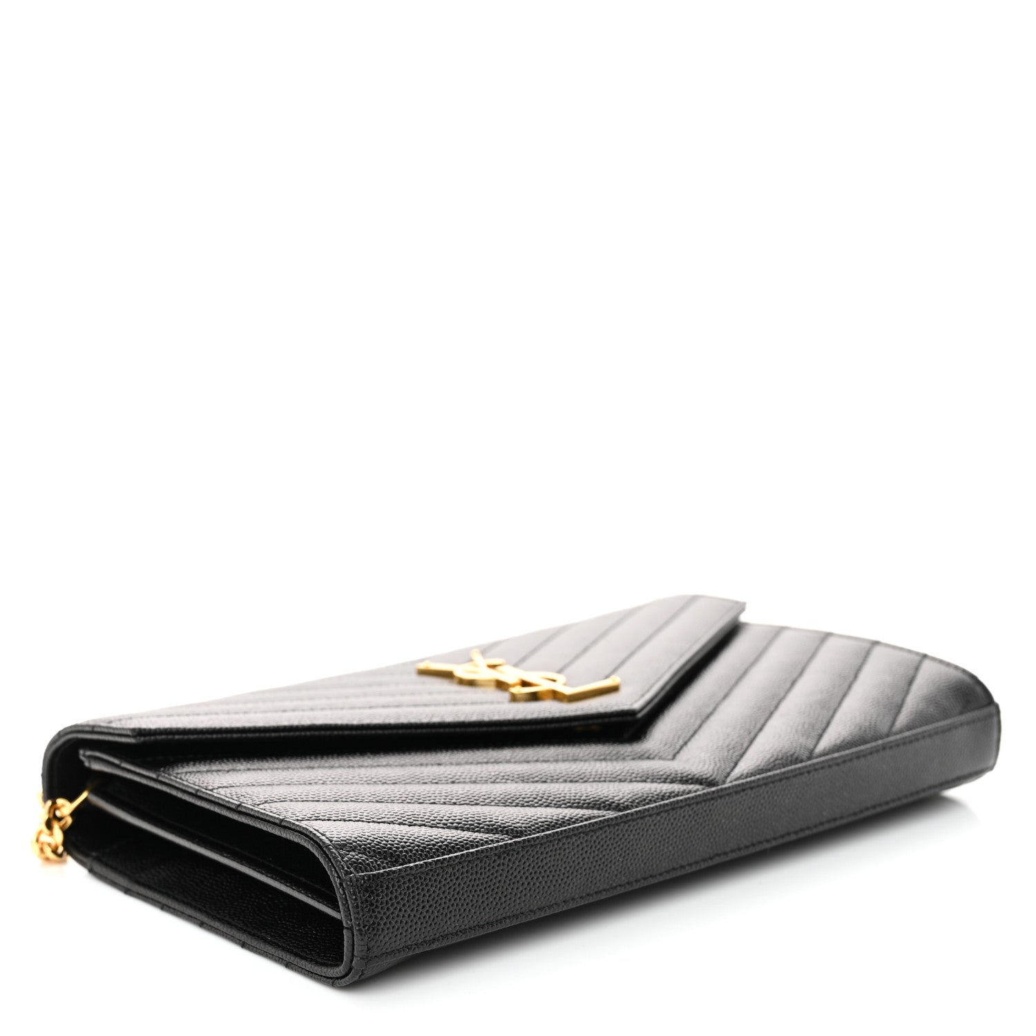 Grain De Poudre Matelasse Chevron Monogram Chain Wallet Black