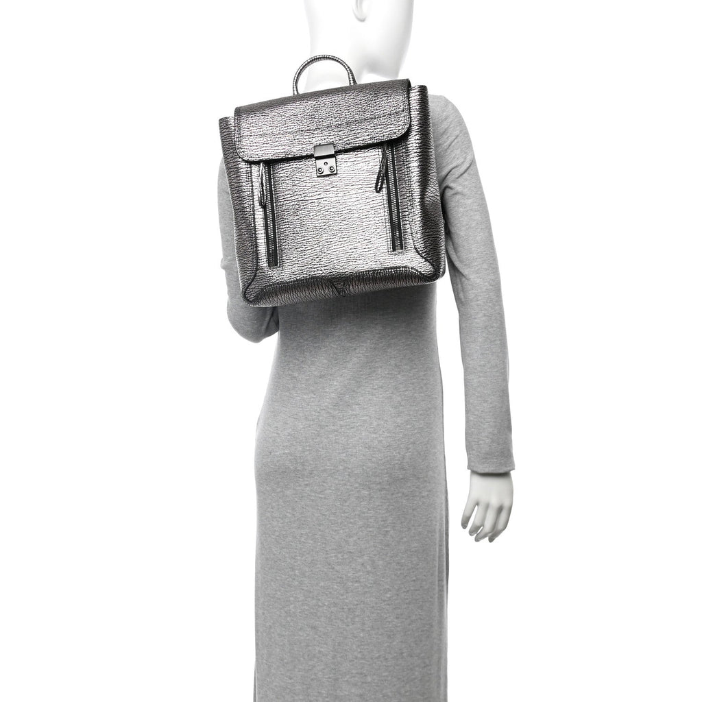 Metallic Textured Calfskin Pashli Backpack Black Mauve