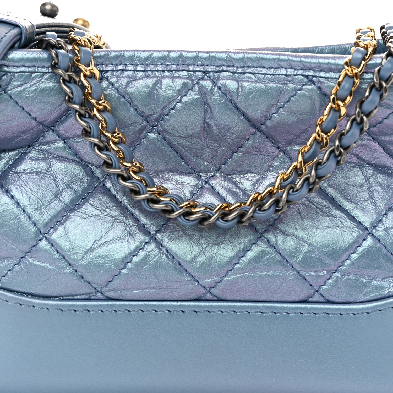Iridescent Aged Calfskin Quilted Small Gabrielle Hobo Blue