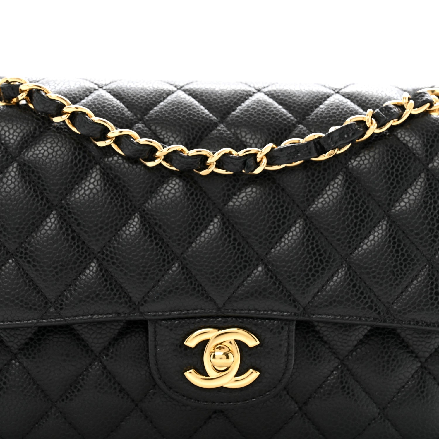 Caviar Quilted Medium Double Flap Black