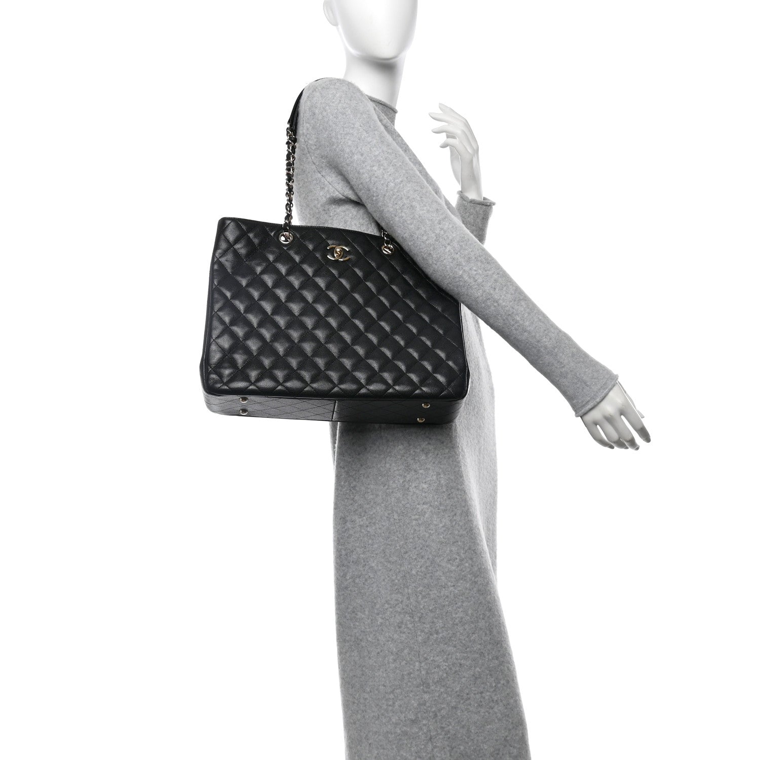 Caviar Quilted Large Shopping Tote Black