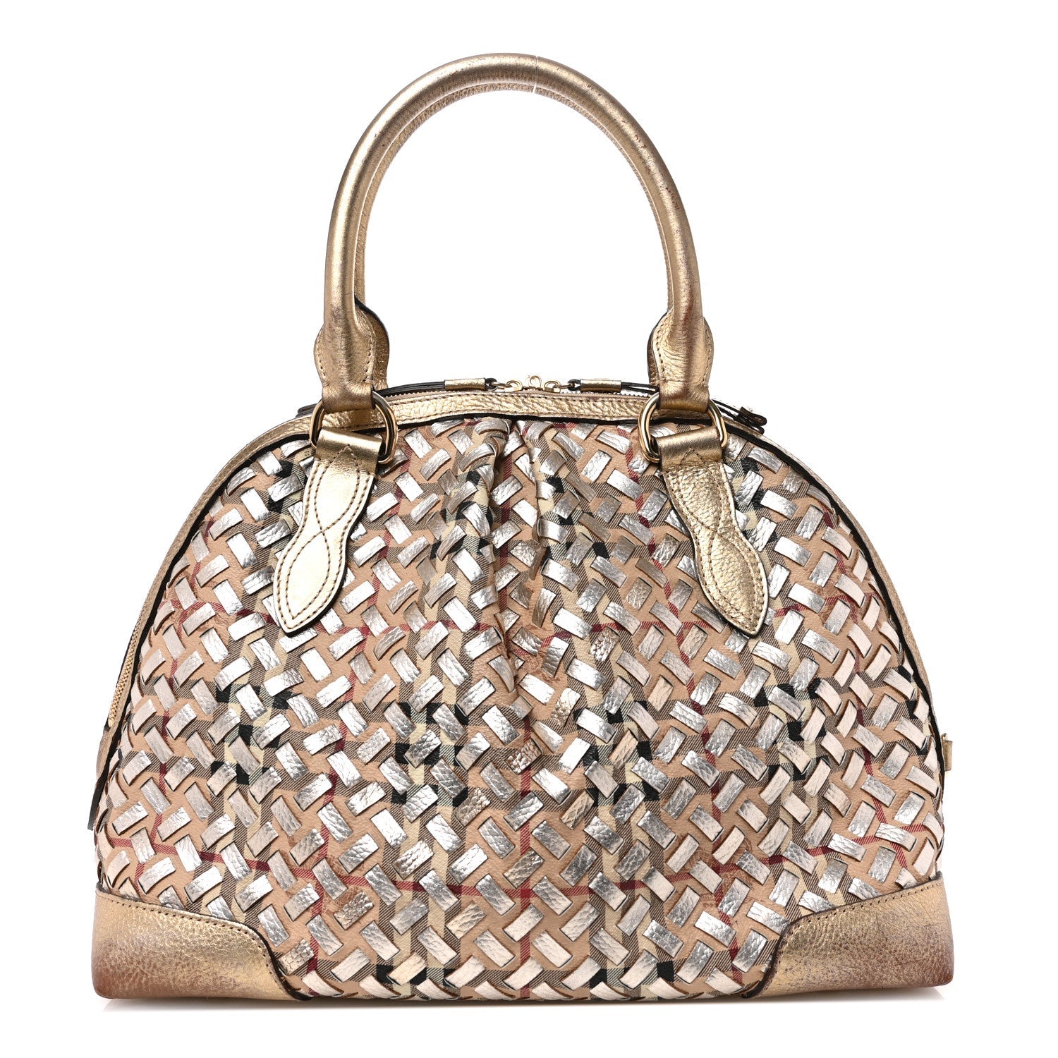 Metallic Woven Haymarket Check Thornley Satchel Gold