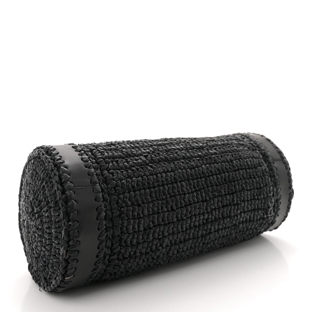 Raffia Monogram Small Cassandre Cylinder Bag Black