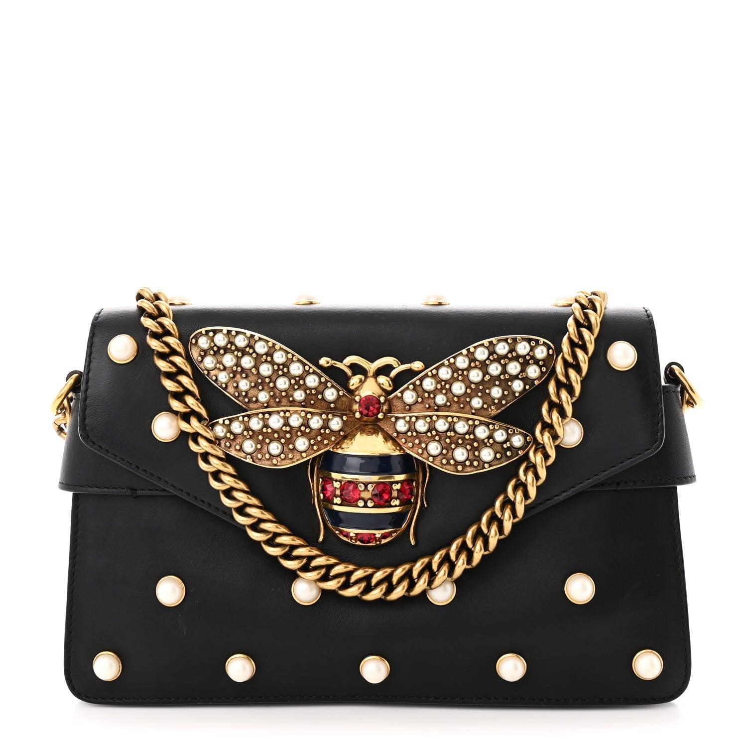 Nappa Pearl Studded Mini Queen Margaret Broadway Shoulder Bag Black