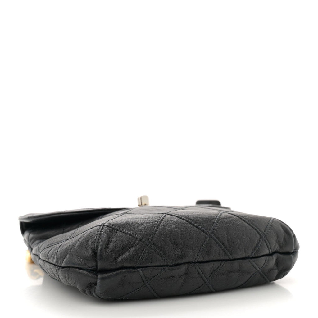 Lambskin Diamond Stitched Flap Waist Belt Bag 80 32 Black
