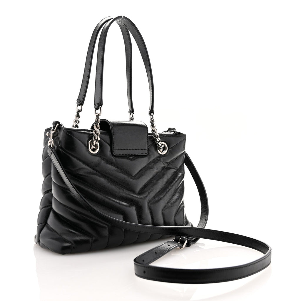 Calfskin Y Quilted Monogram Small Loulou Shopper Black