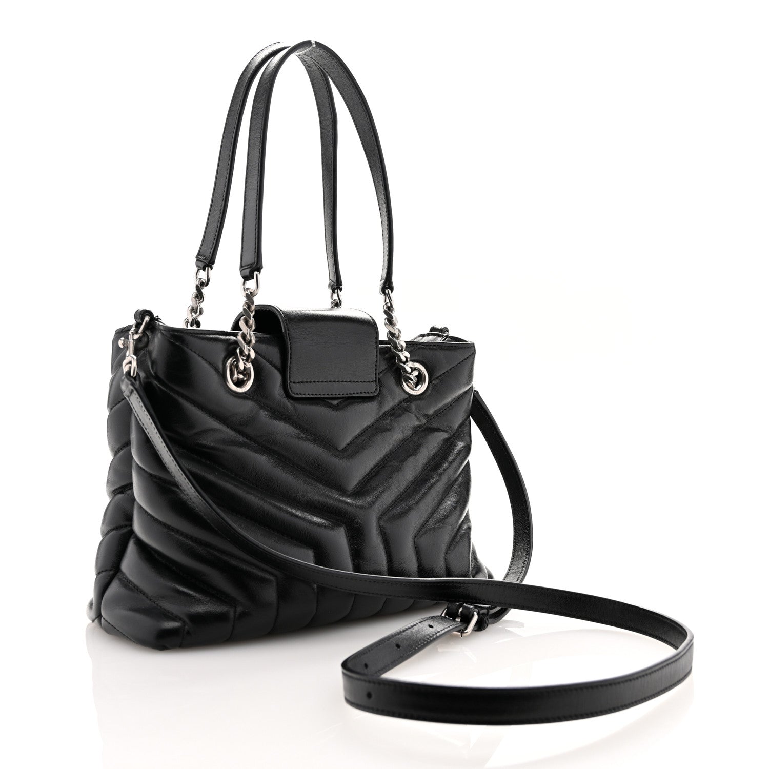 Calfskin Y Quilted Monogram Small Loulou Shopper Black