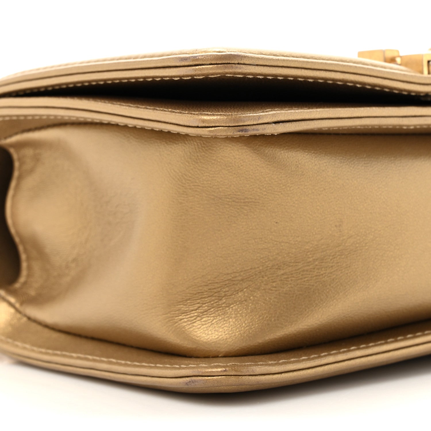 Metallic Lambskin Woven Small Boy Flap Black Gold
