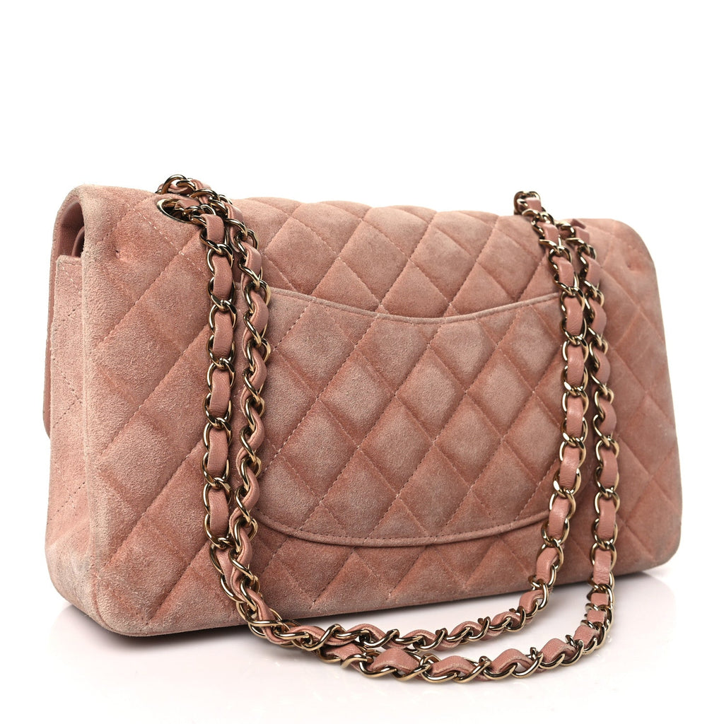 Suede Quilted Medium Double Flap Light Pink