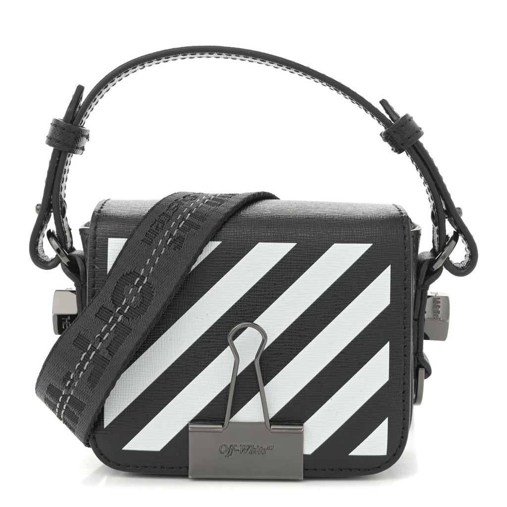 Saffiano Striped Baby Diag Binder Clip Bag Black White