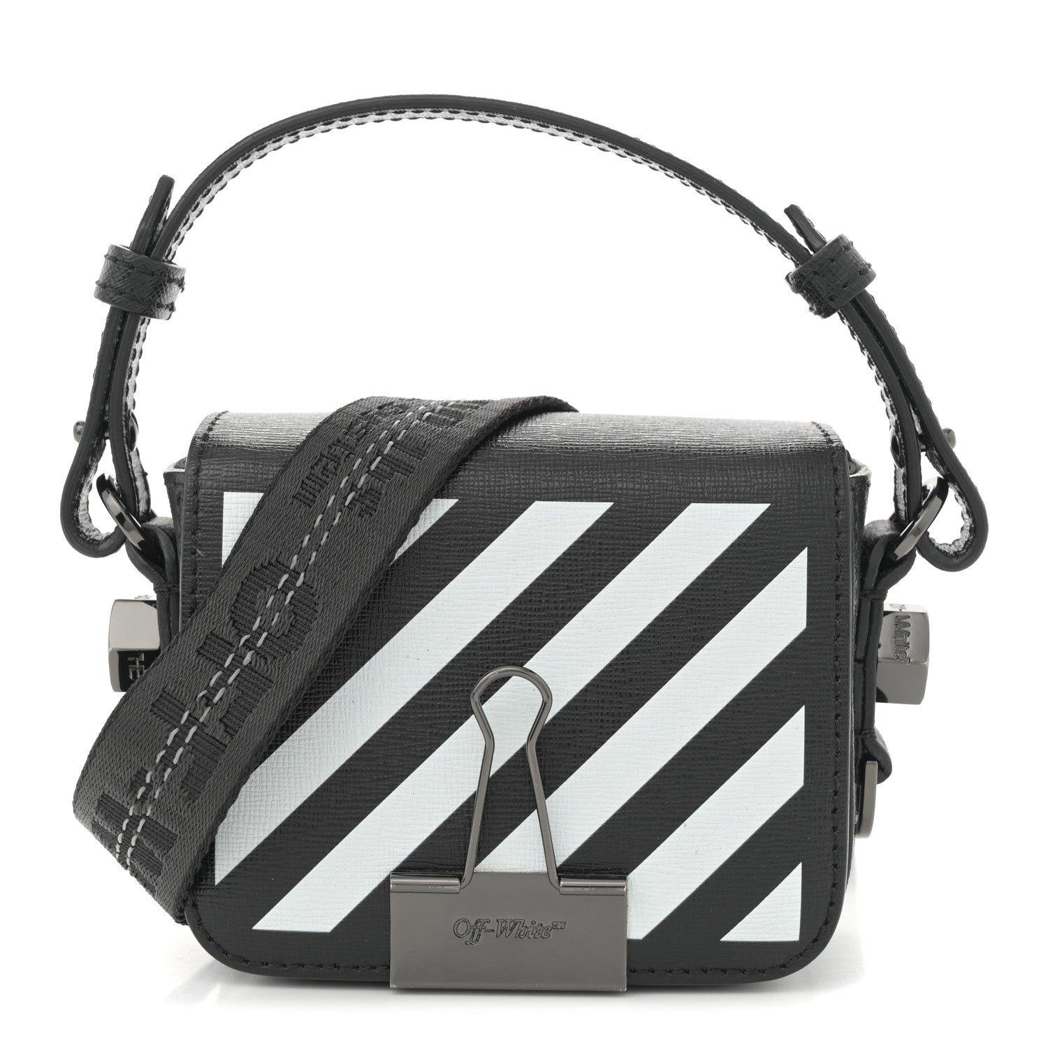 Saffiano Striped Baby Diag Binder Clip Bag Black White