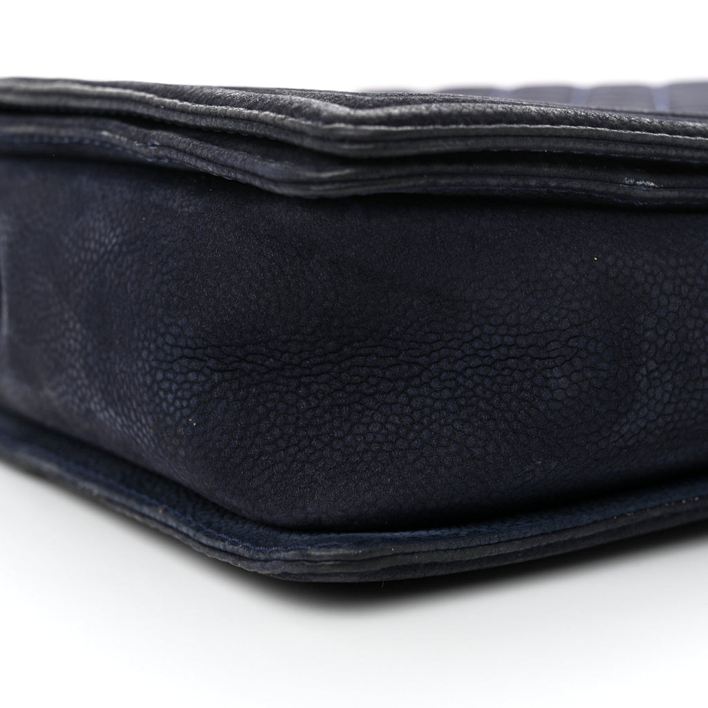 Iridescent Caviar Quilted Large Boy Flap Navy Blue