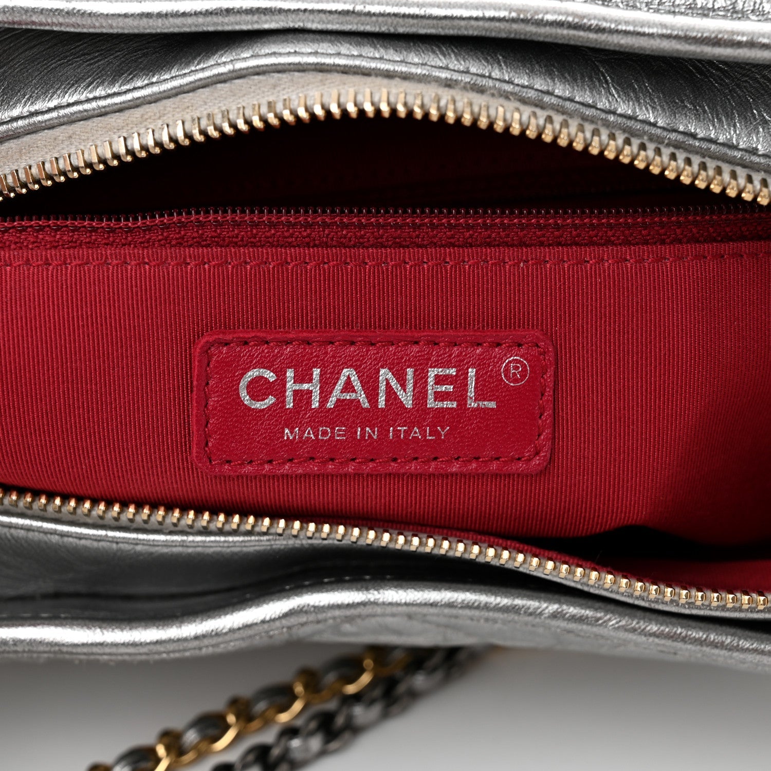Metallic Aged Calfskin Quilted Medium Gabrielle Silver