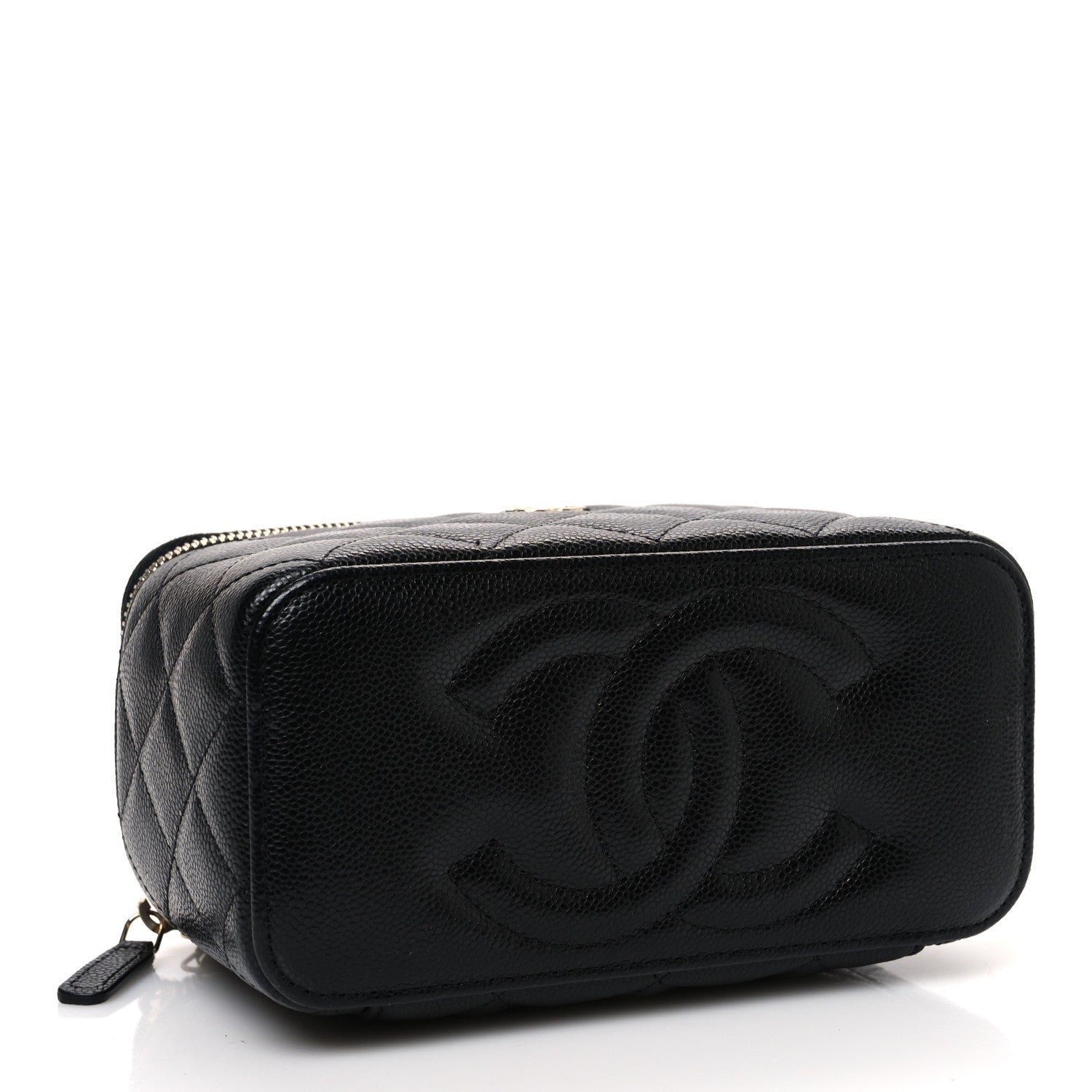 Caviar Quilted Small Vanity Case With Chain Black