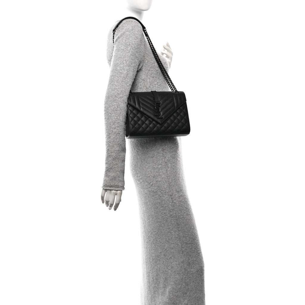 Grain De Poudre Textured Mixed Matelasse Triquilt Medium Monogram Monochrome Satchel Black