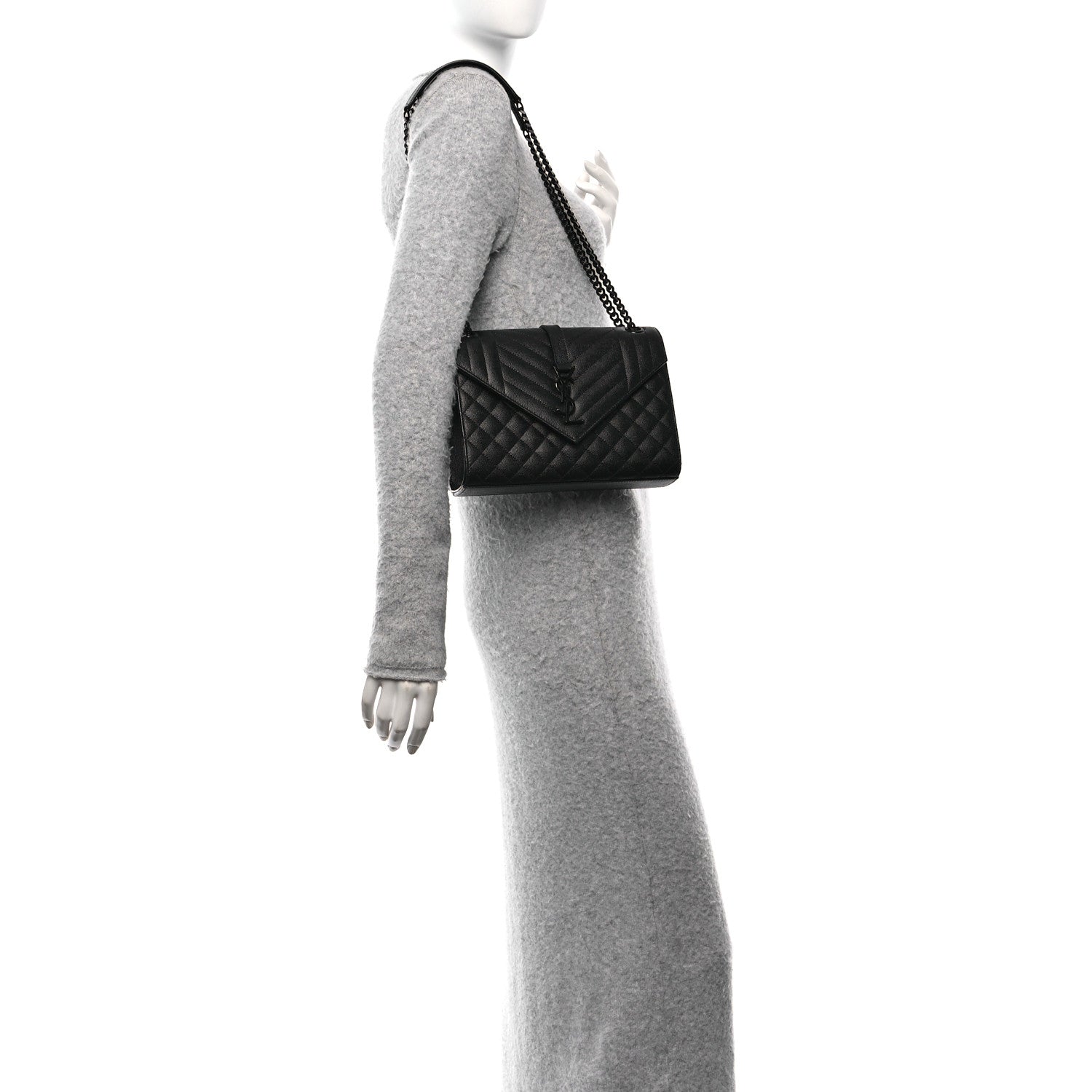 Grain De Poudre Textured Mixed Matelasse Triquilt Medium Monogram Monochrome Satchel Black