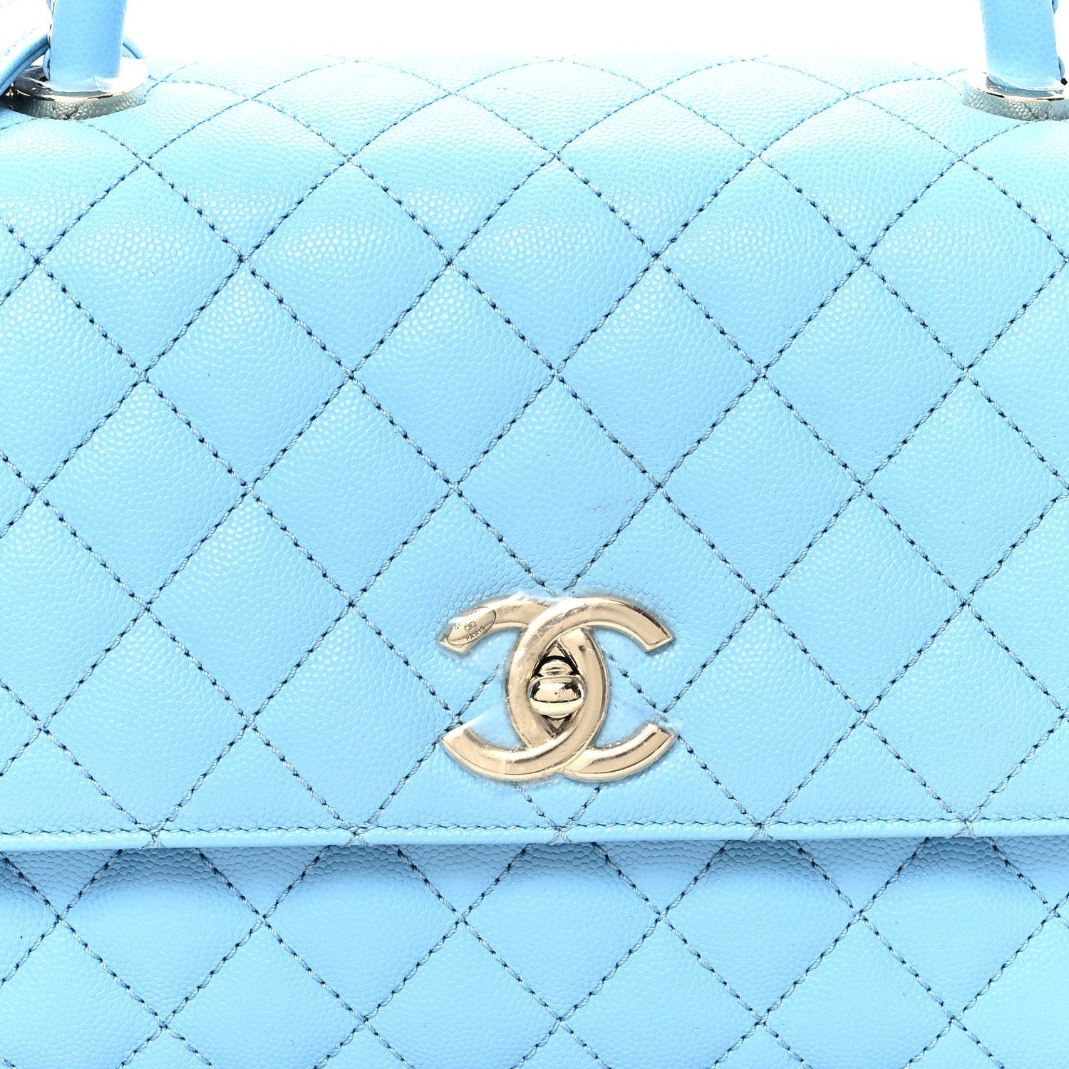 Caviar Quilted Small Coco Chain Handle Flap Blue