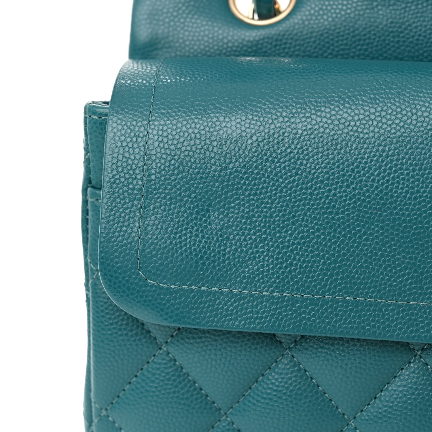 Caviar Quilted Small Double Flap Turquoise