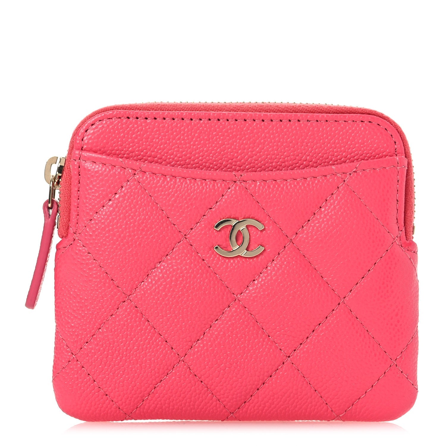 Caviar Quilted Zip  Holder Wallet Pink