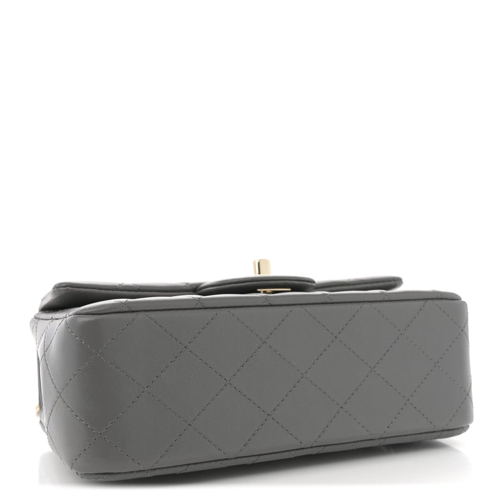 Lambskin Quilted Mini Top Handle Rectangular Flap Grey