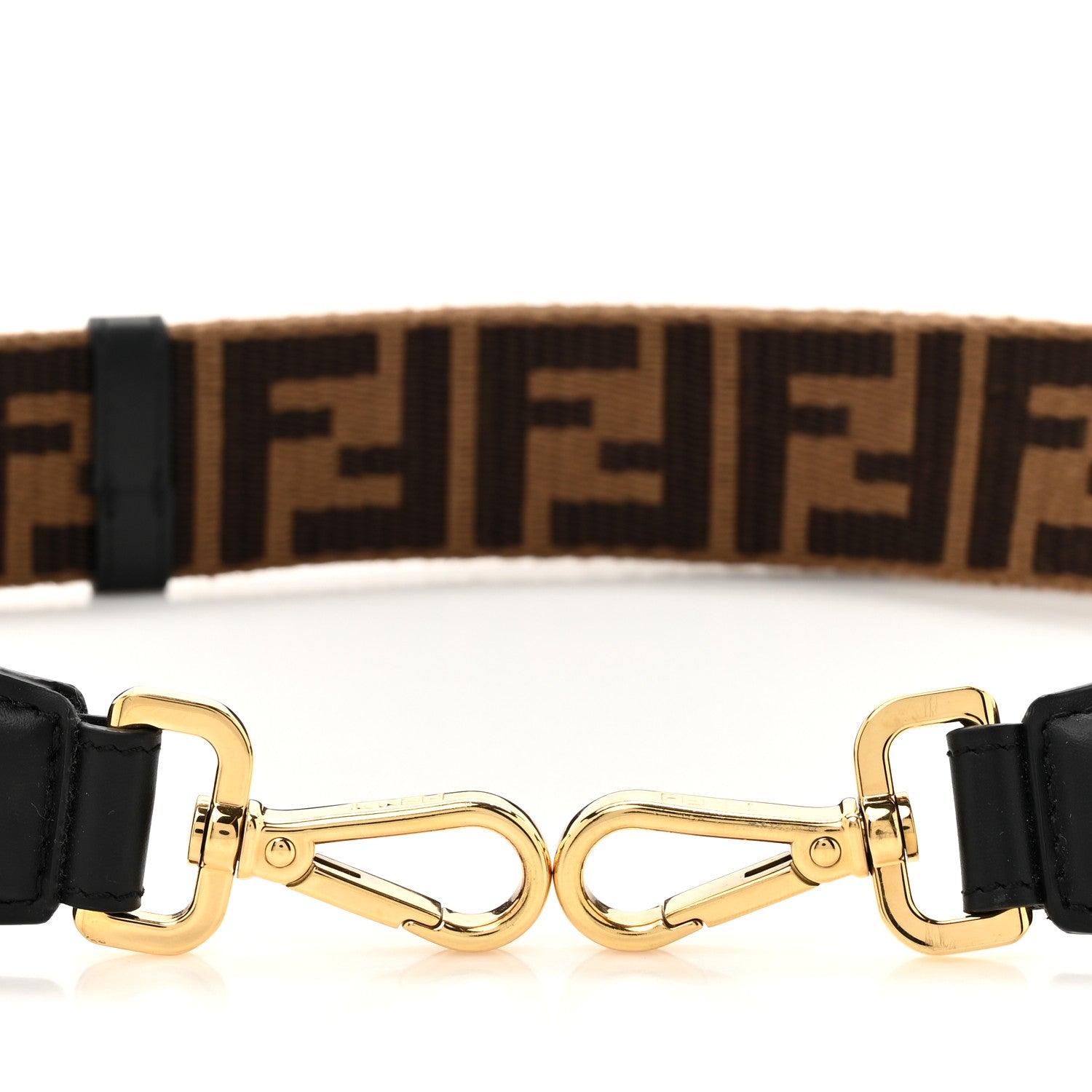 Ribbon Vitello Century FF 1974 Flat Studded Strap You Fango Marrone Ebano