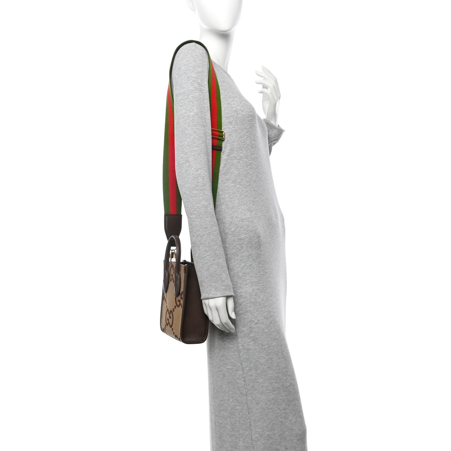 Monogram Jumbo GG Textured Dollar Calfskin Web Mini Vertical Tote Camel Ebony New Acero