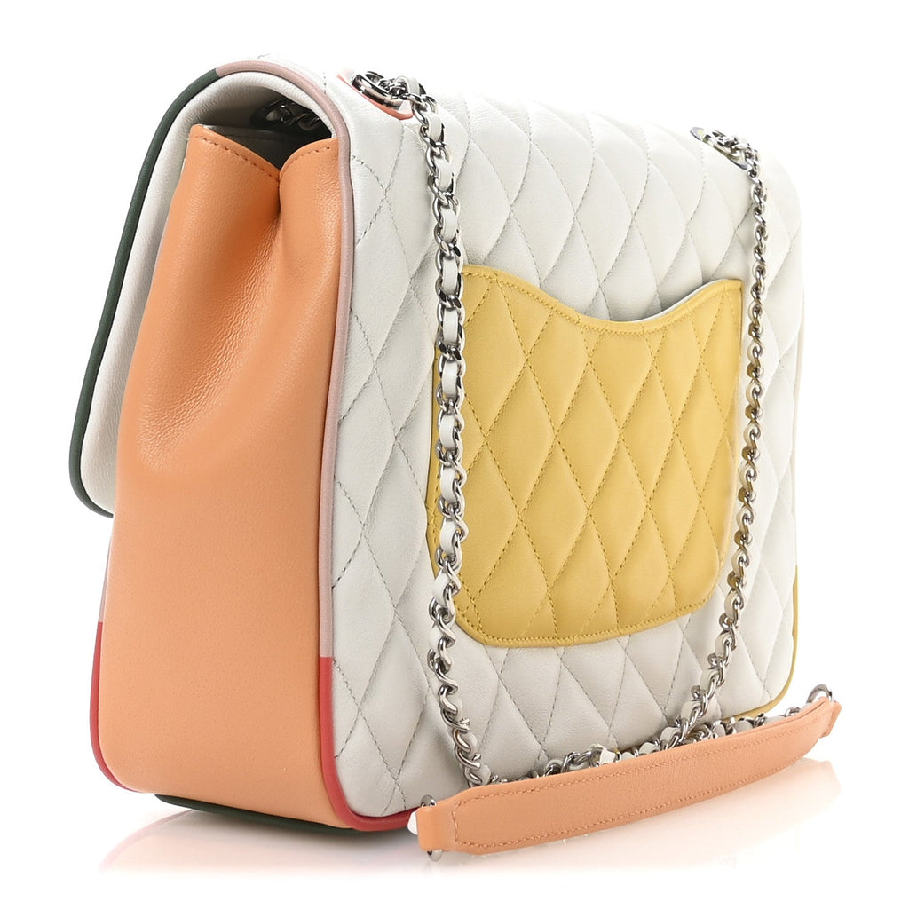 Lambskin Quilted Jumbo Cuba Color Flap White Multicolor