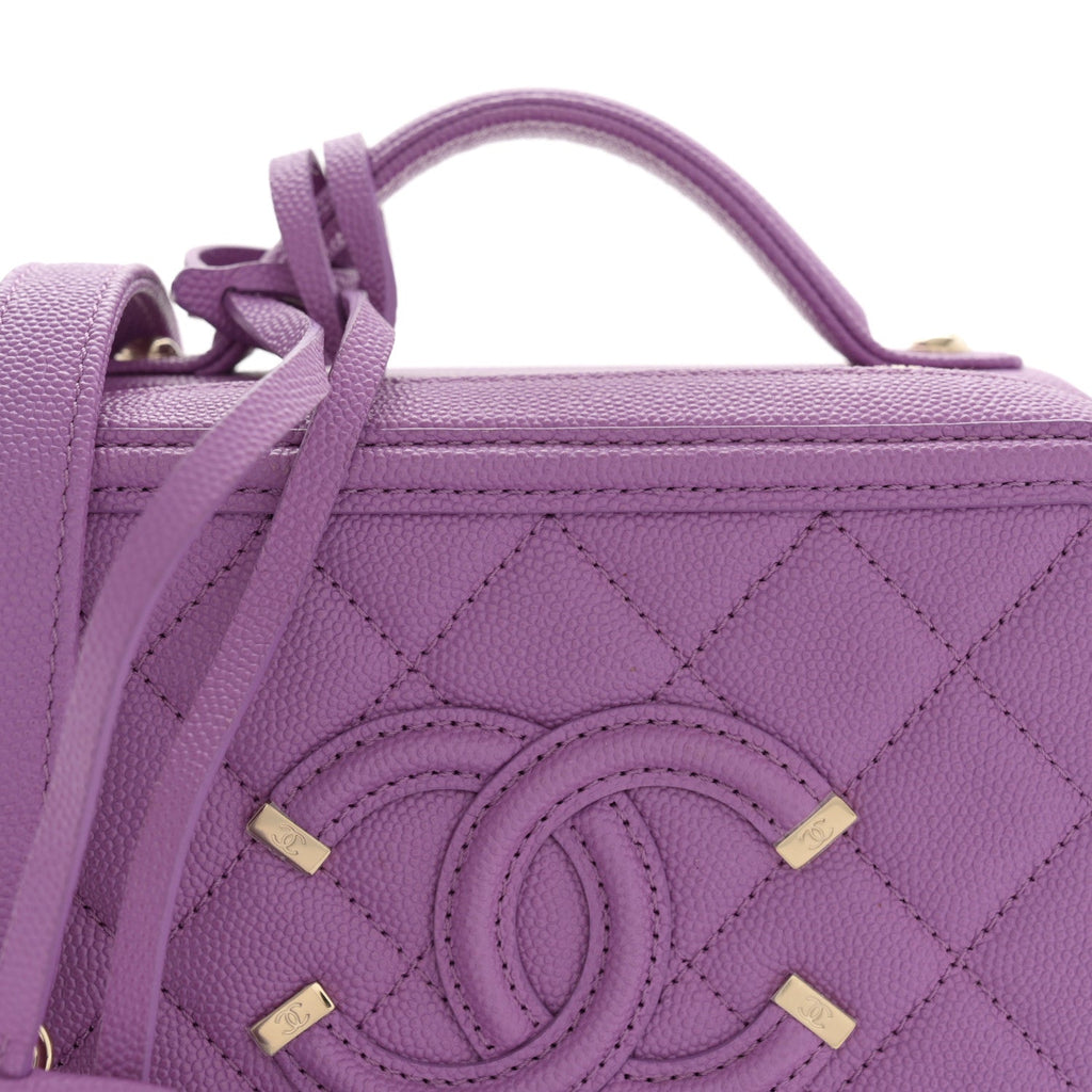 Caviar Quilted Small CC Filigree Vanity Case Purple