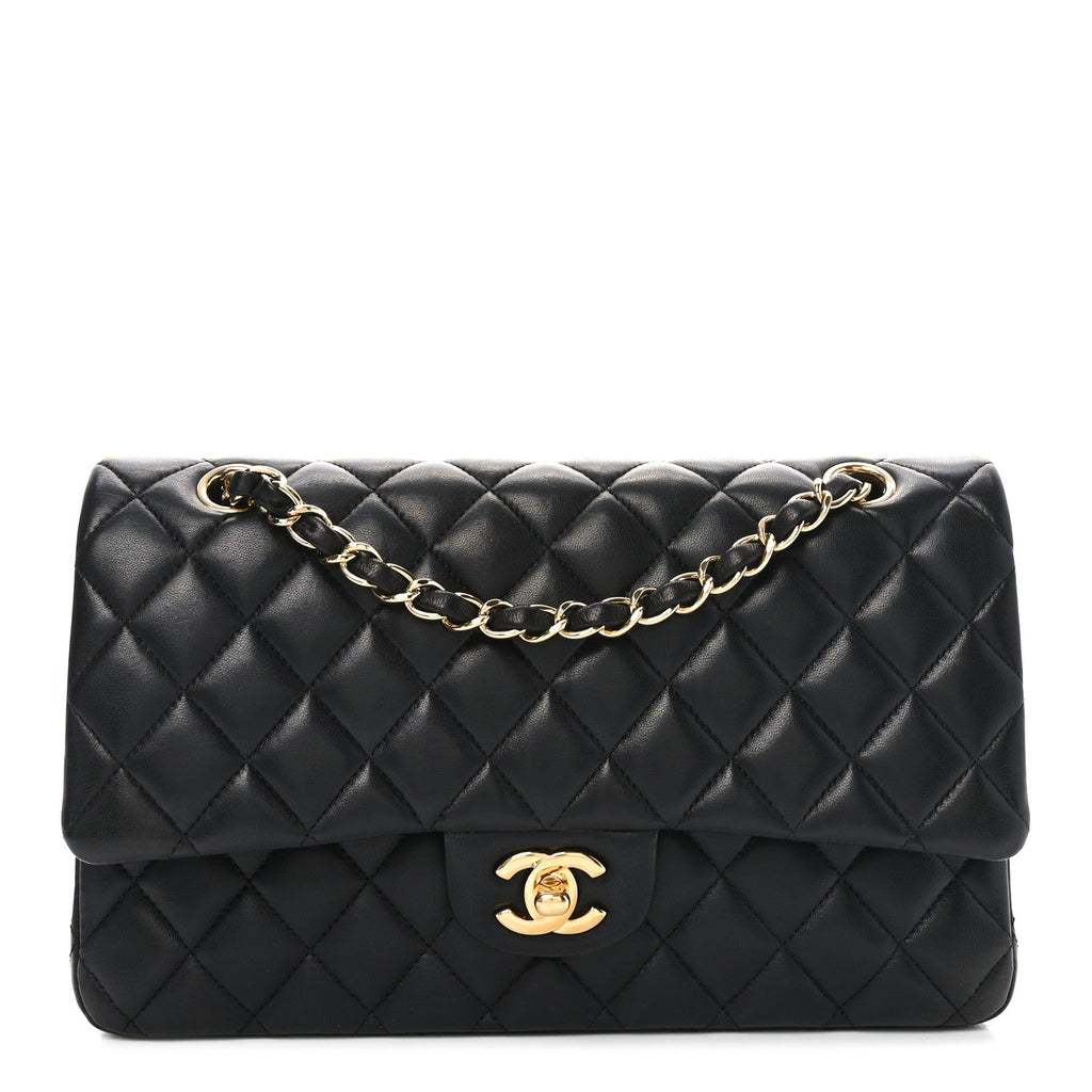 Lambskin Quilted Medium Double Flap Black
