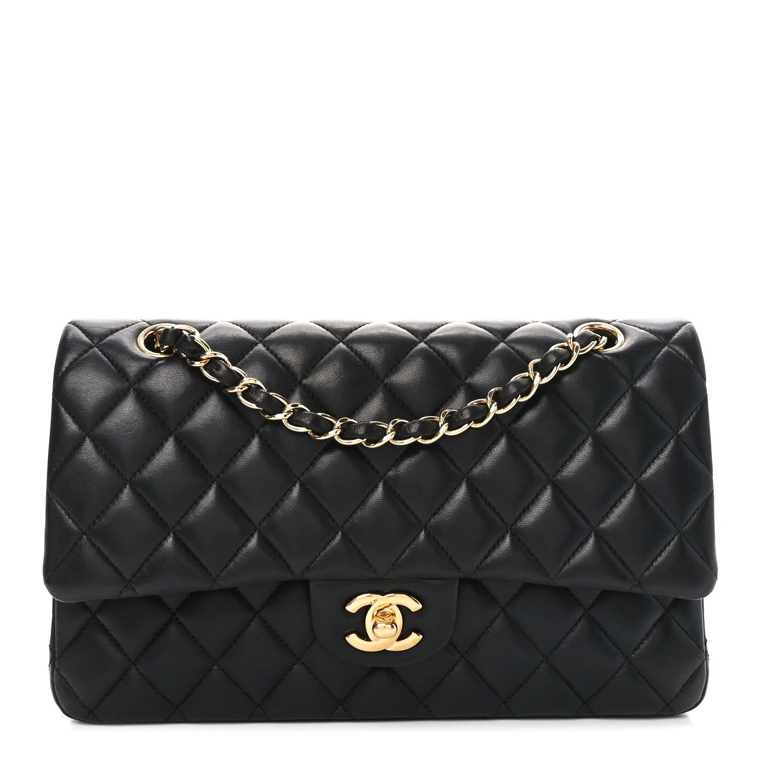 Lambskin Quilted Medium Double Flap Black