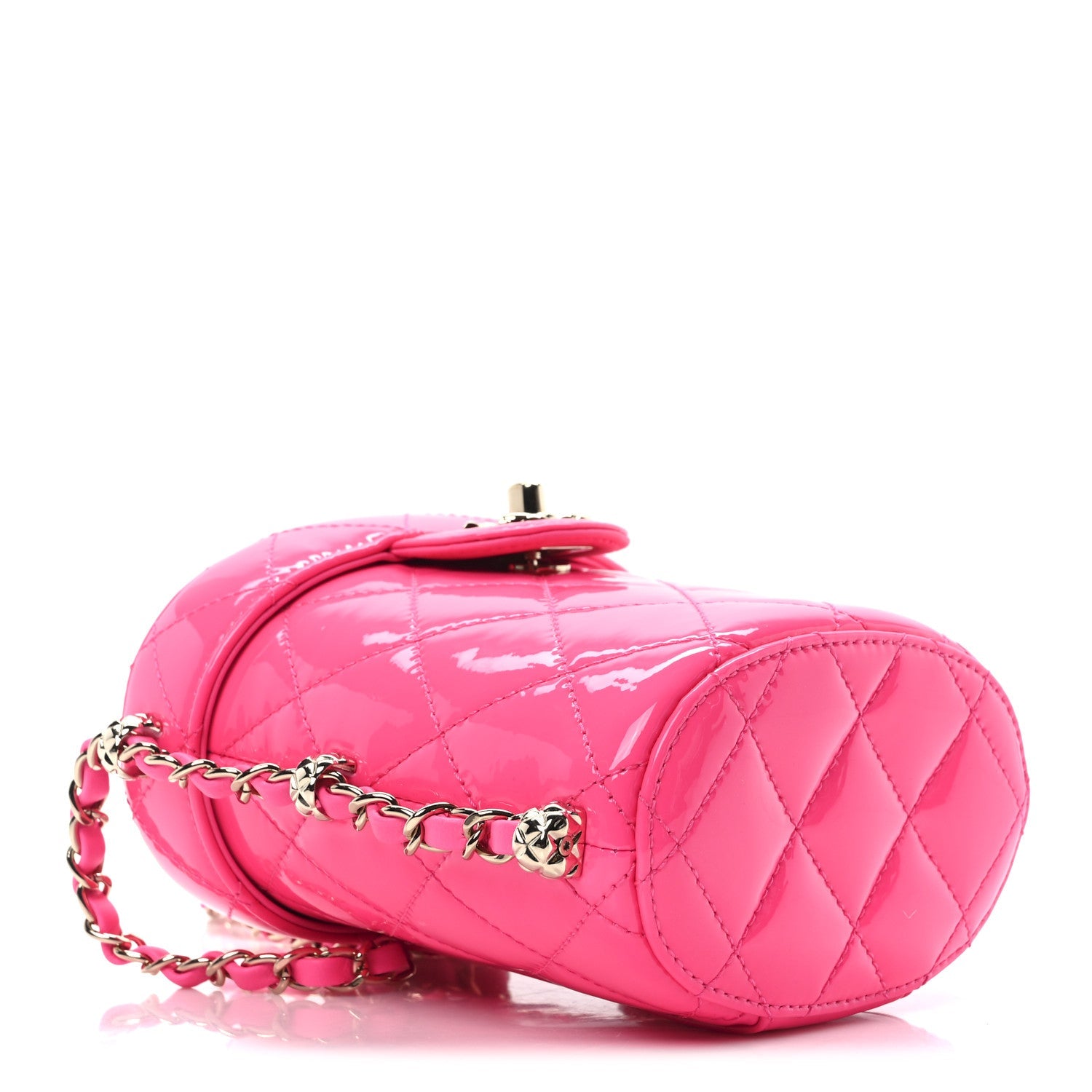 Patent Quilted CC Vani-Tea Case With Chain Neon Pink