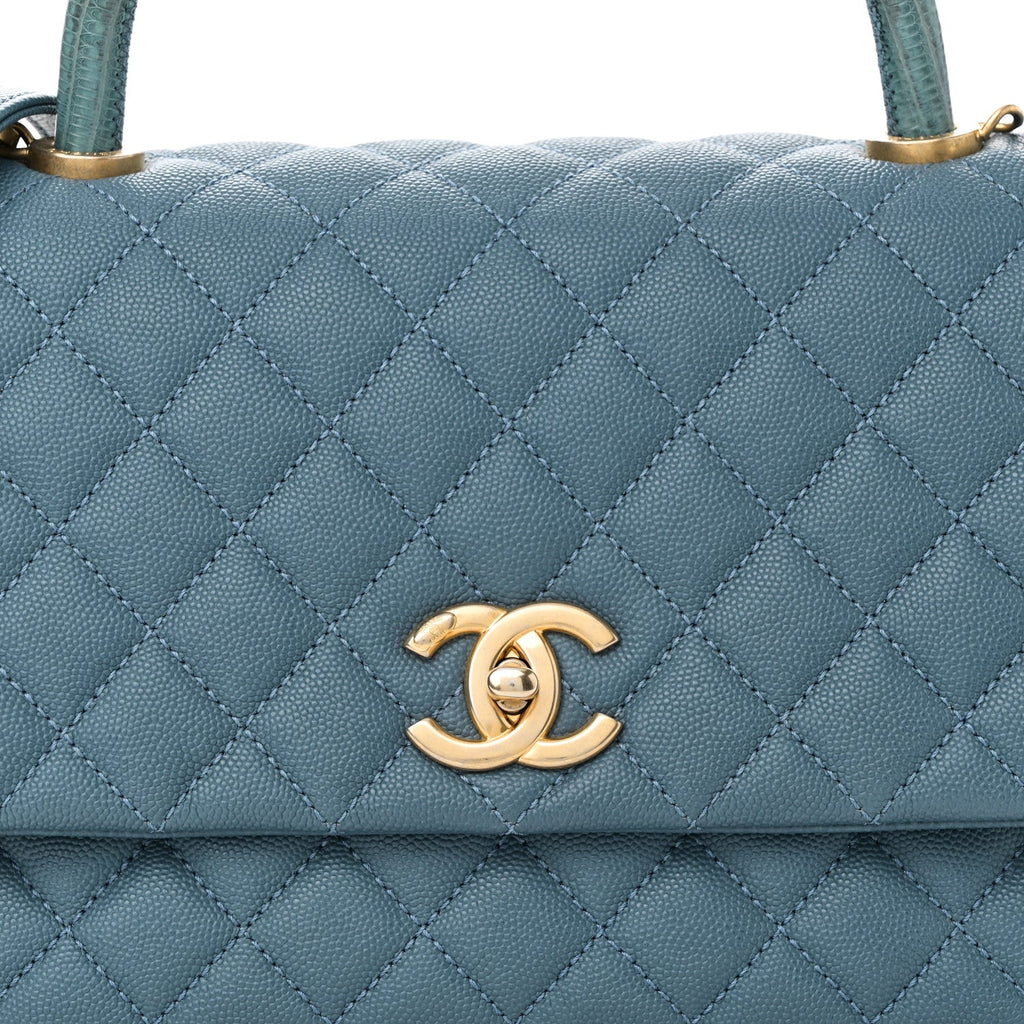 Caviar Quilted Lizard Embossed Small Coco Handle Flap Blue