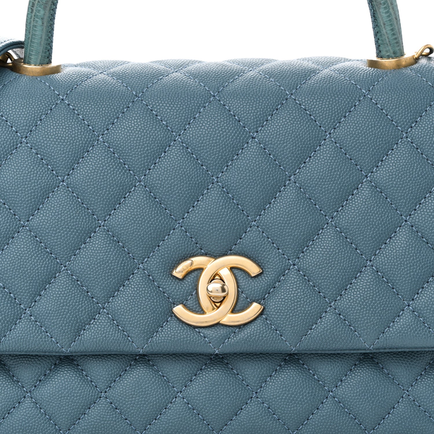 Caviar Quilted Lizard Embossed Small Coco Handle Flap Blue