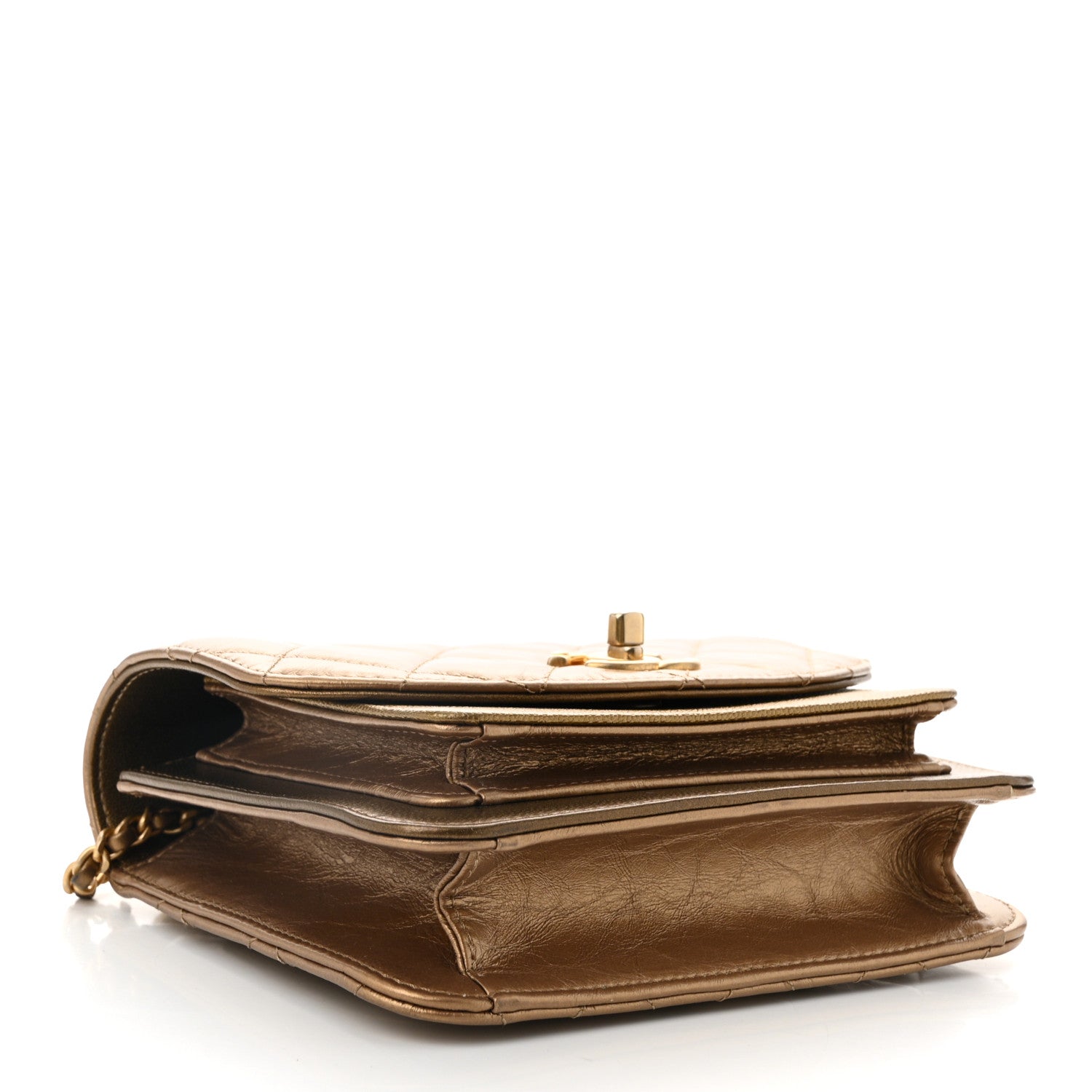 Metallic Calfskin Caviar Quilted Mini Chain Handle Flap Gold