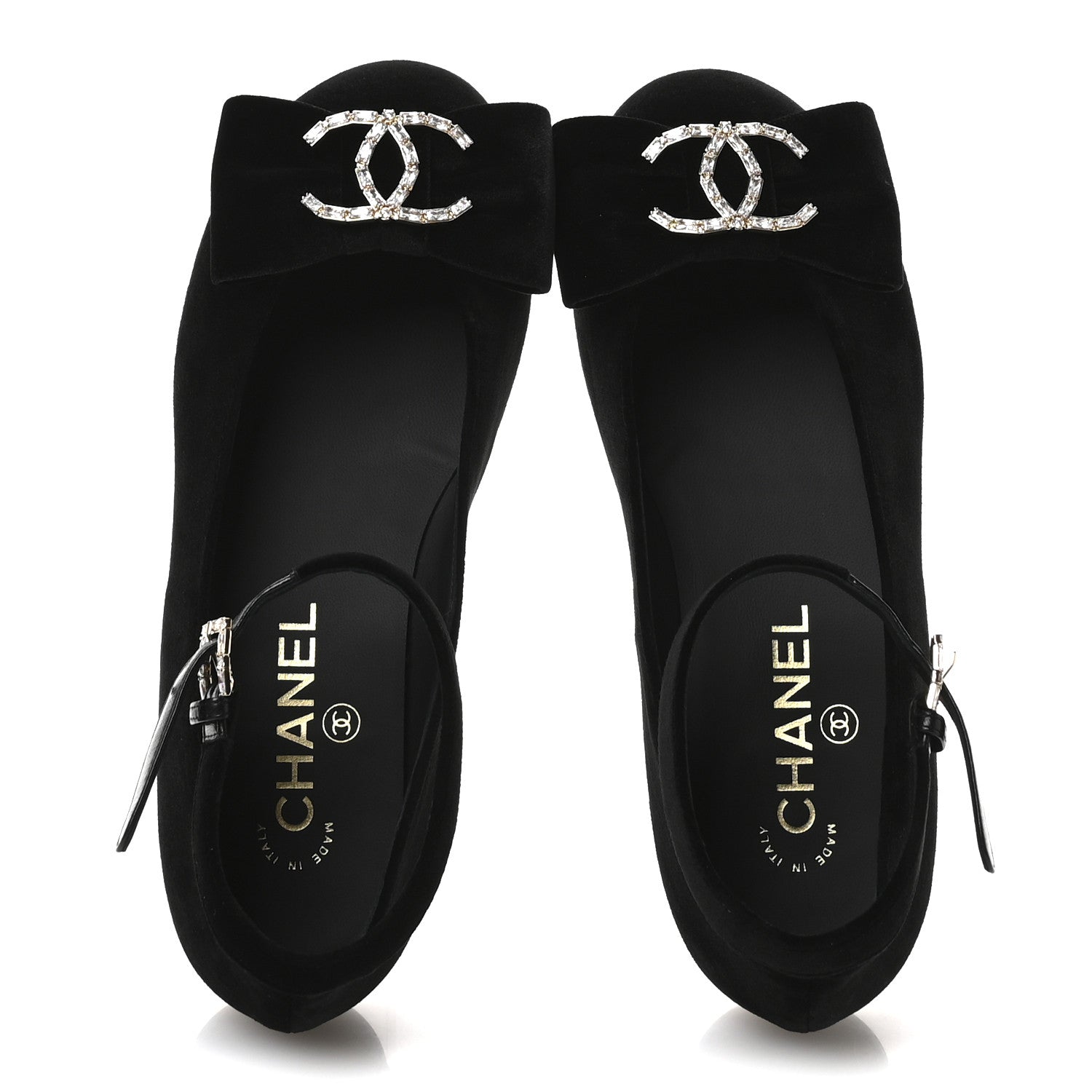 Velvet Strass CC Bow Mary Jane Flats 35.5 Black