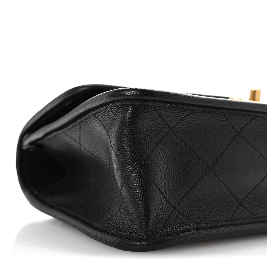 Caviar Quilted School Memory Small Top Handle Flap Black