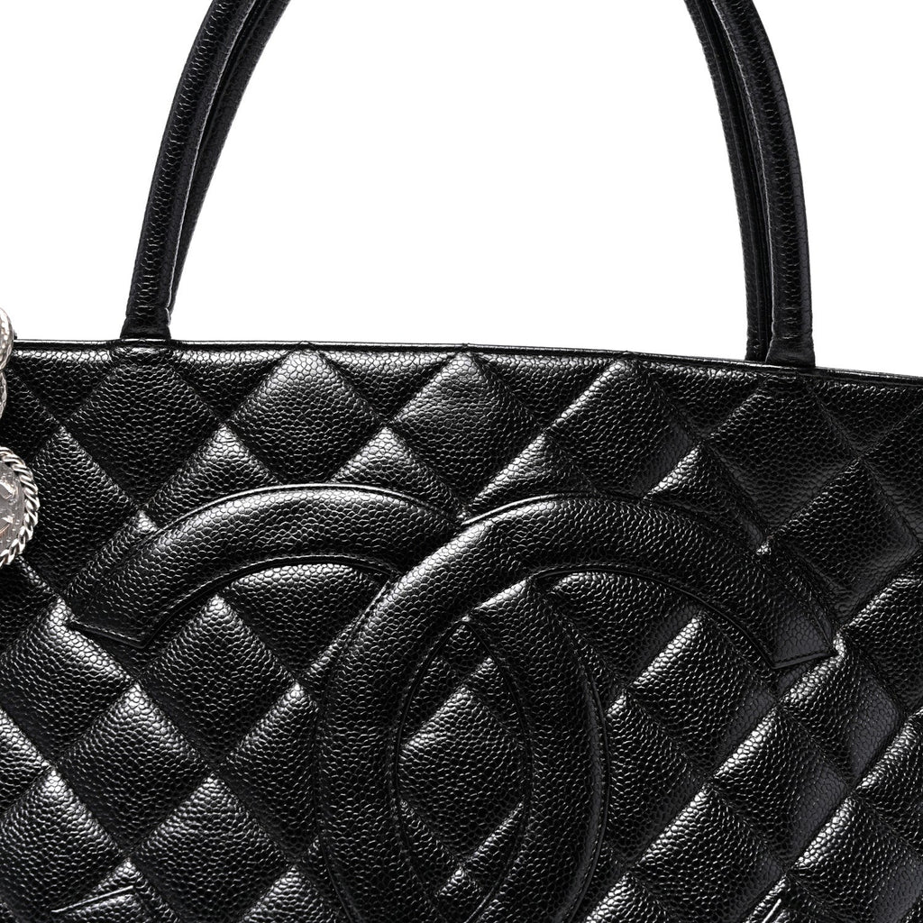 Caviar Quilted Medallion Tote Black