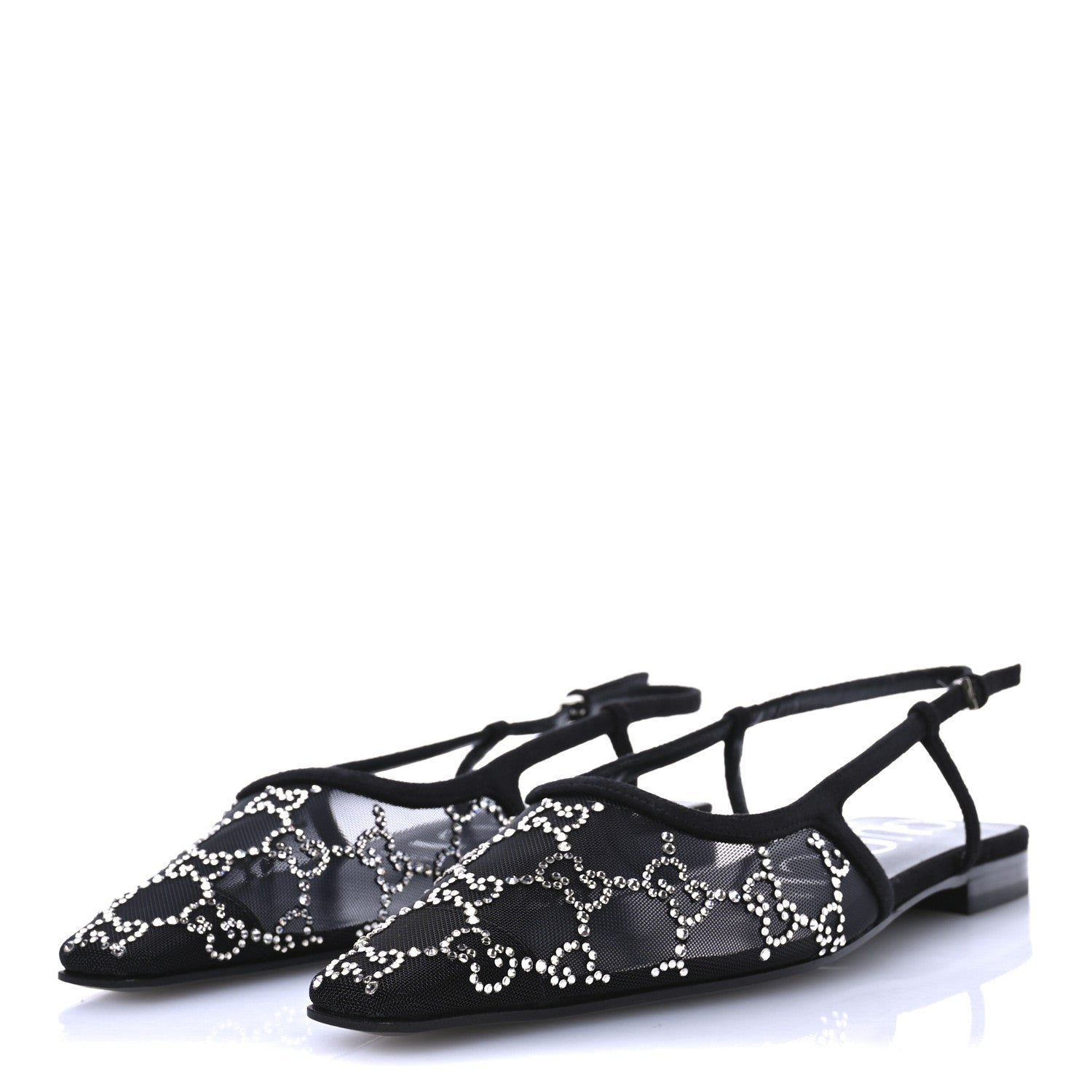 Tela Retino Kid Scamosciato Crystal GG Monogram Square Demi Ballet Flats 37.5 Black