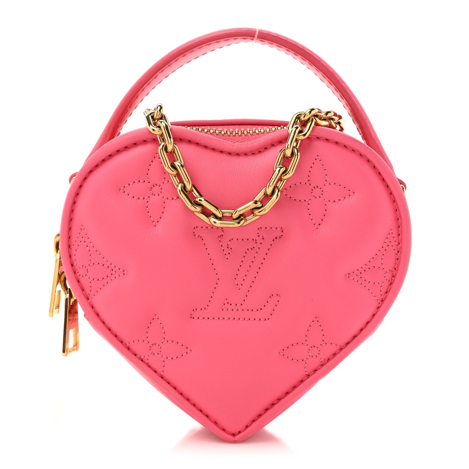 Calfskin Embroidered Monogram Pop My Heart Bag Pouch Dragon Fruit Pink