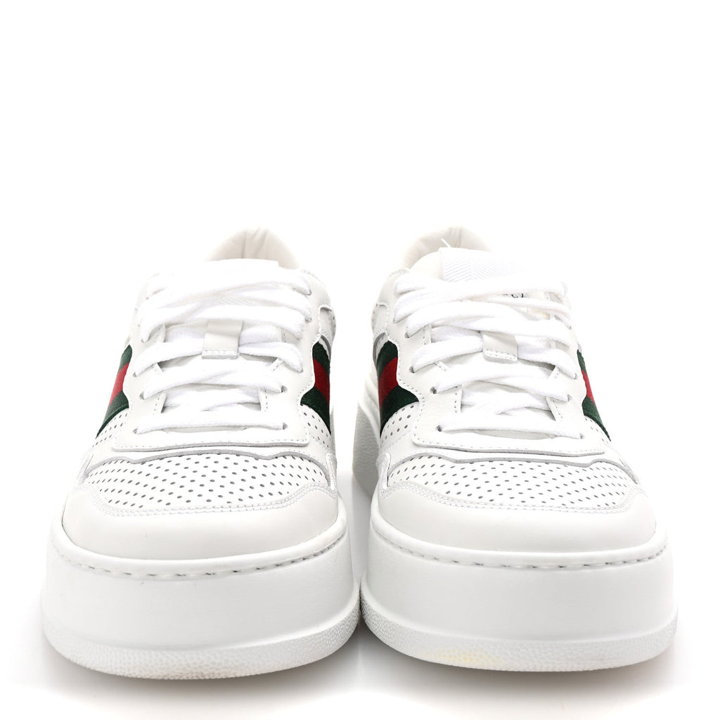 Calfskin Web Perforated Womens Platform 55mm Sneakers 38.5 White Bright Splash