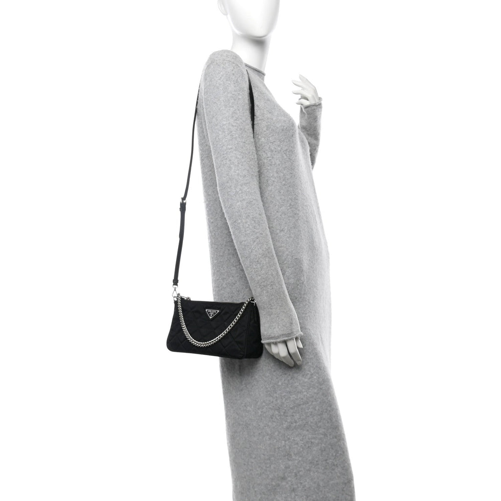 Nylon Tessuto Impuntu Quilted Crossbody Bag Black