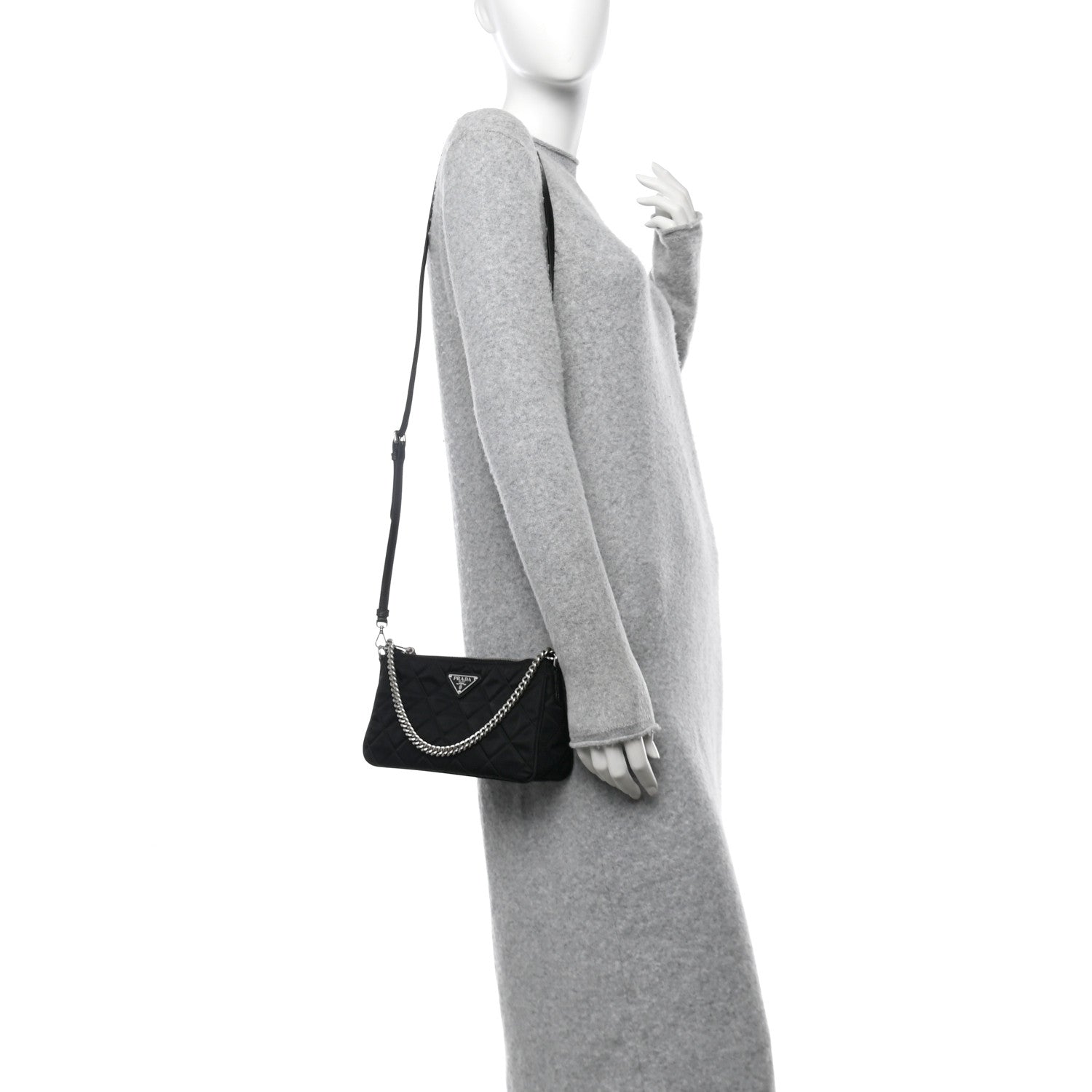 Nylon Tessuto Impuntu Quilted Crossbody Bag Black