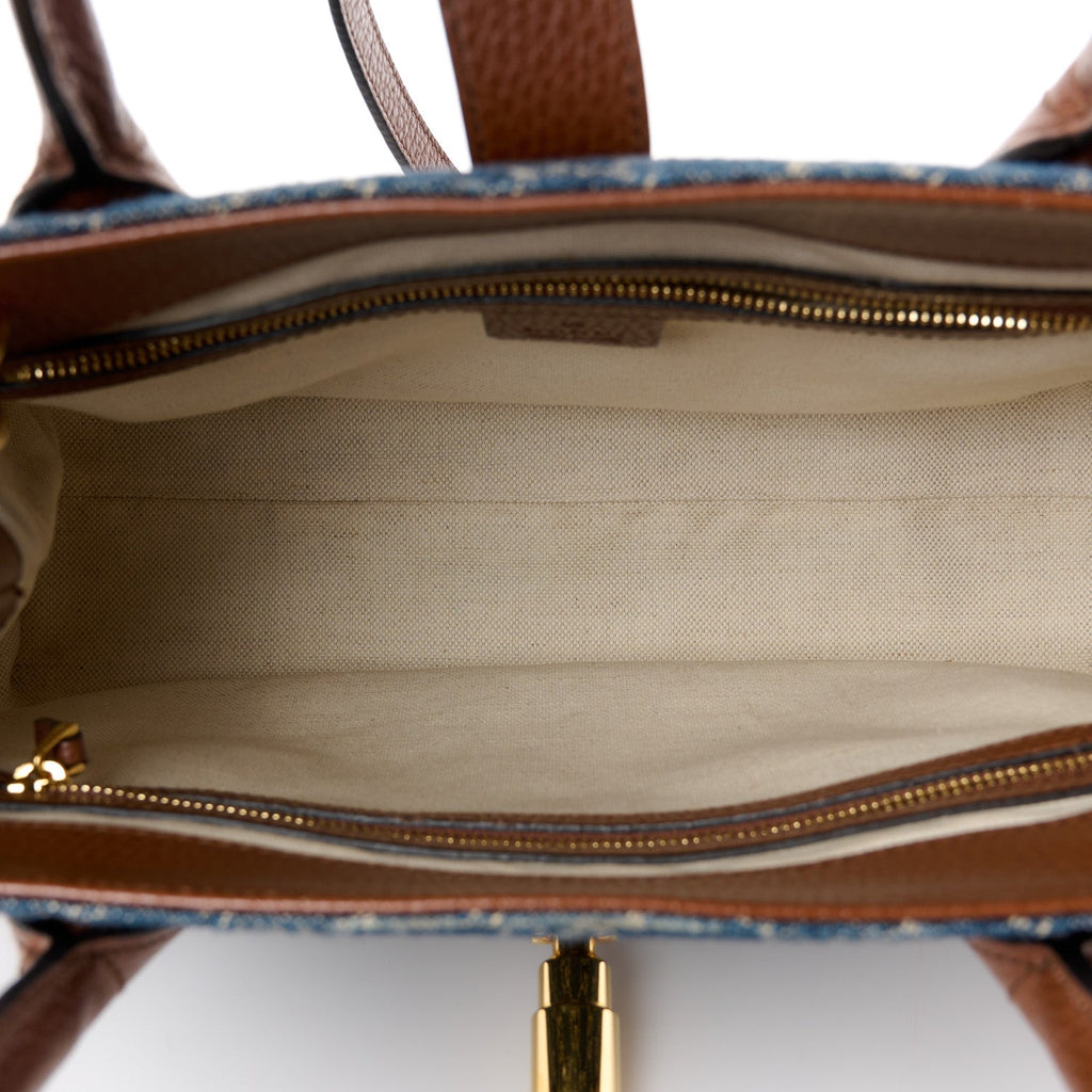 New Denim GG Monogram Dollar Calfskin Medium Jackie 1961 Tote Blue Tea Cuir Epilog