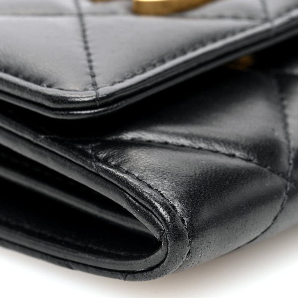 Lambskin Enamel Quilted Pending CC  Holder On Chain Black