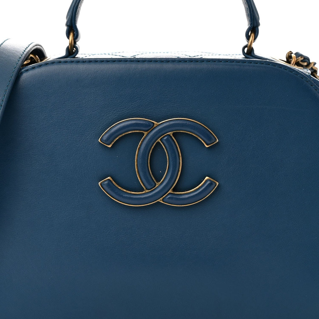 Shiny Calfskin Goatskin Quilted Small Coco Curve Vanity Blue