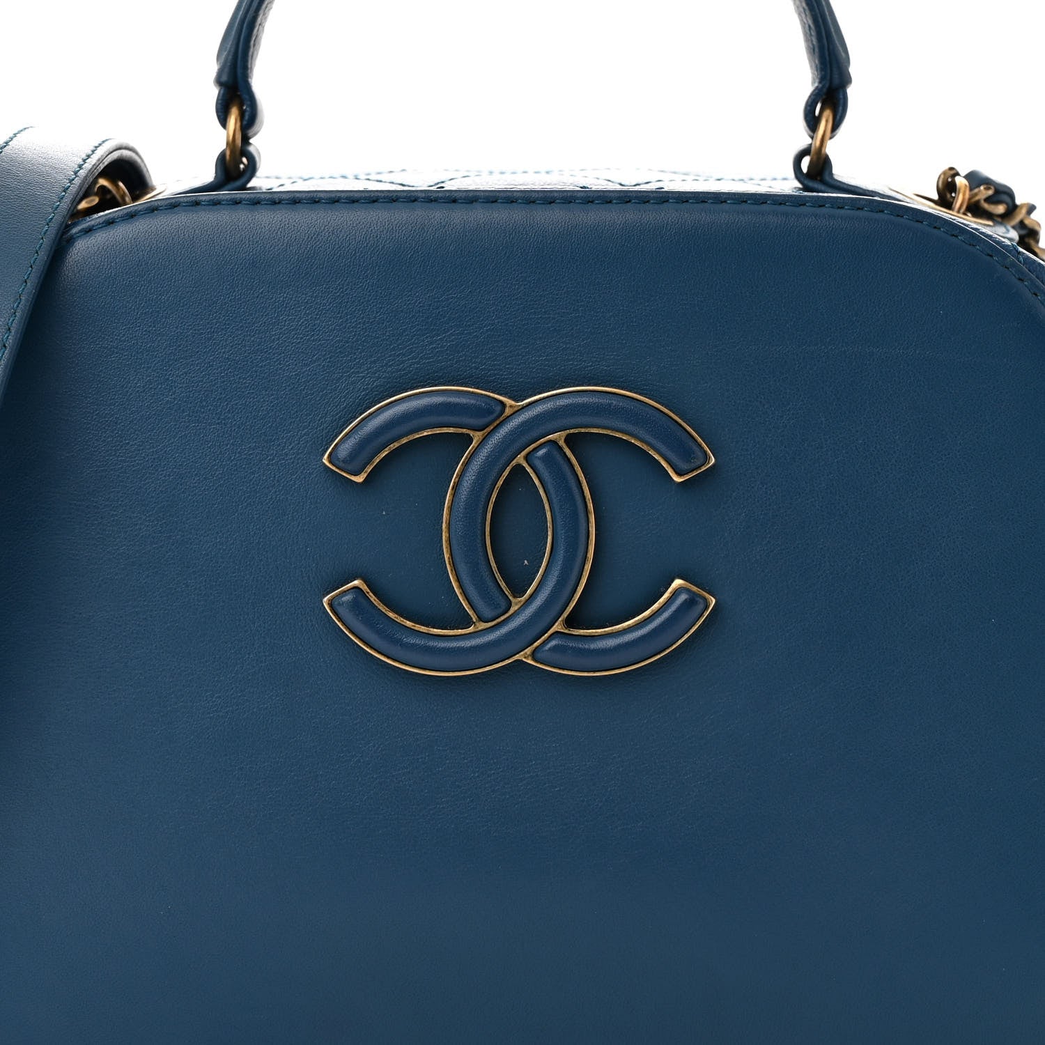 Shiny Calfskin Goatskin Quilted Small Coco Curve Vanity Blue