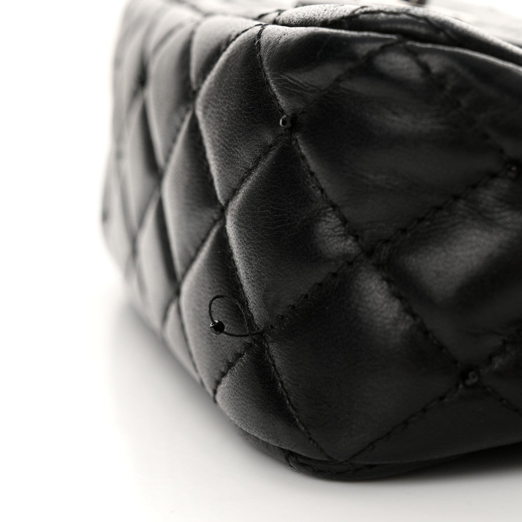 Lambskin Quilted Beaded Extra Mini Rectangular Flap Black