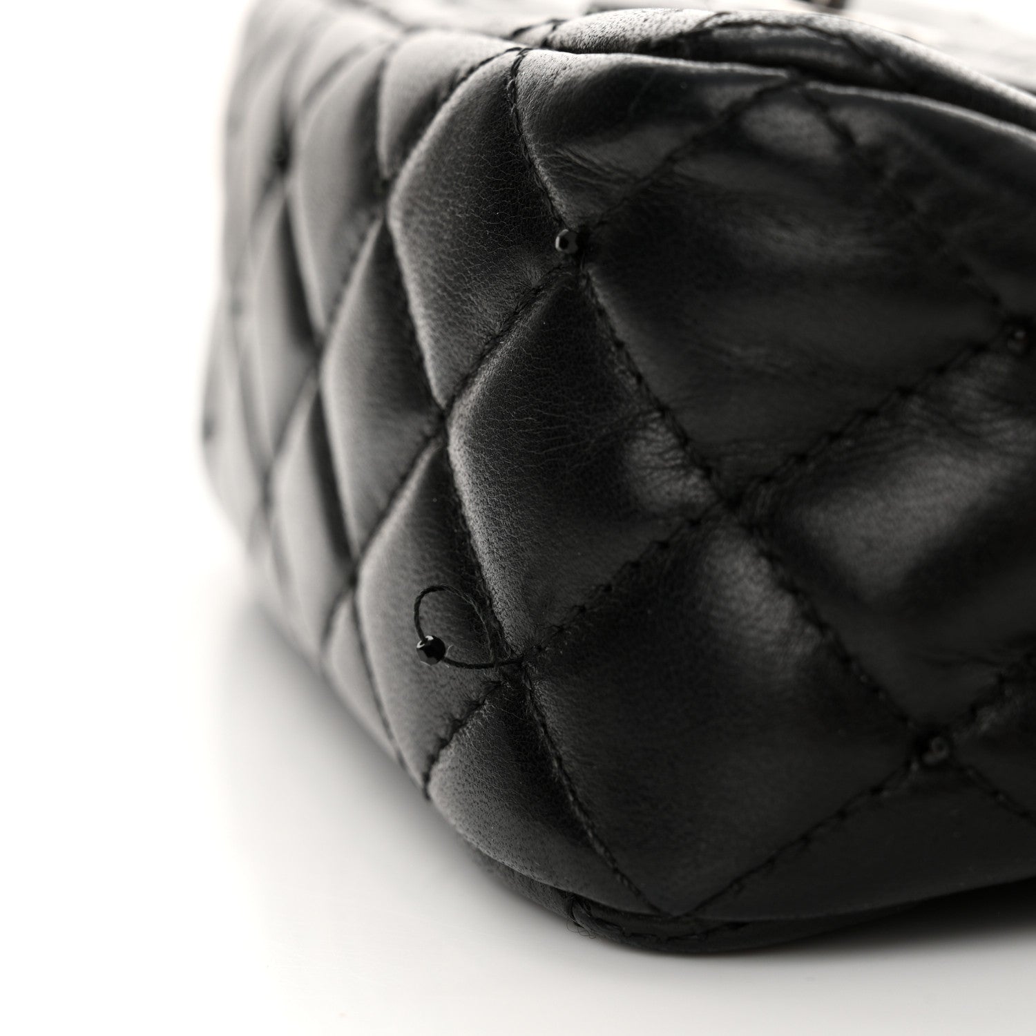 Lambskin Quilted Beaded Extra Mini Rectangular Flap Black